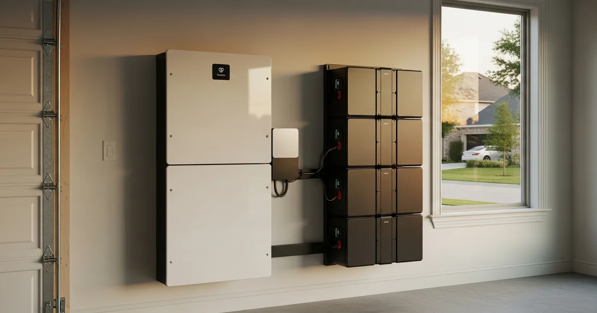 A wall-mounted LG RESU Prime battery beside a floor-standing Sigenergy SigenStor modular cabinet in a Houston garage.