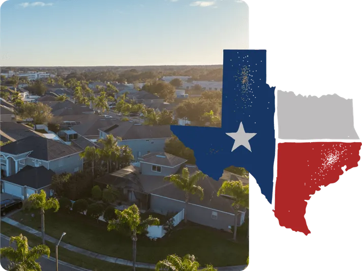 Texas neighborhood with Texas flag
